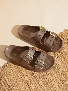 Solid Versatile Metal Buckle Eva Birken Sandals, Wide Feet Friendly, Adjustable PU Leather Upper, Open Toe Casual Slides for Daily Office Wear