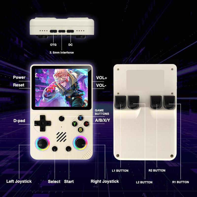 RG36 PRO Retro Handheld Game Console with 3.5 Inch IPS Screen Linux System Multiple Color Options Black Purple White