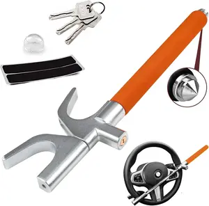 Car Steering Wheel Lock, lootaan The Anti Theft Device for Cars, Universal Car Steering Wheel Lock, Adjustable Vehicle Anti-Theft Lock with 3 Keys and Safety Hammer Function(Orange)