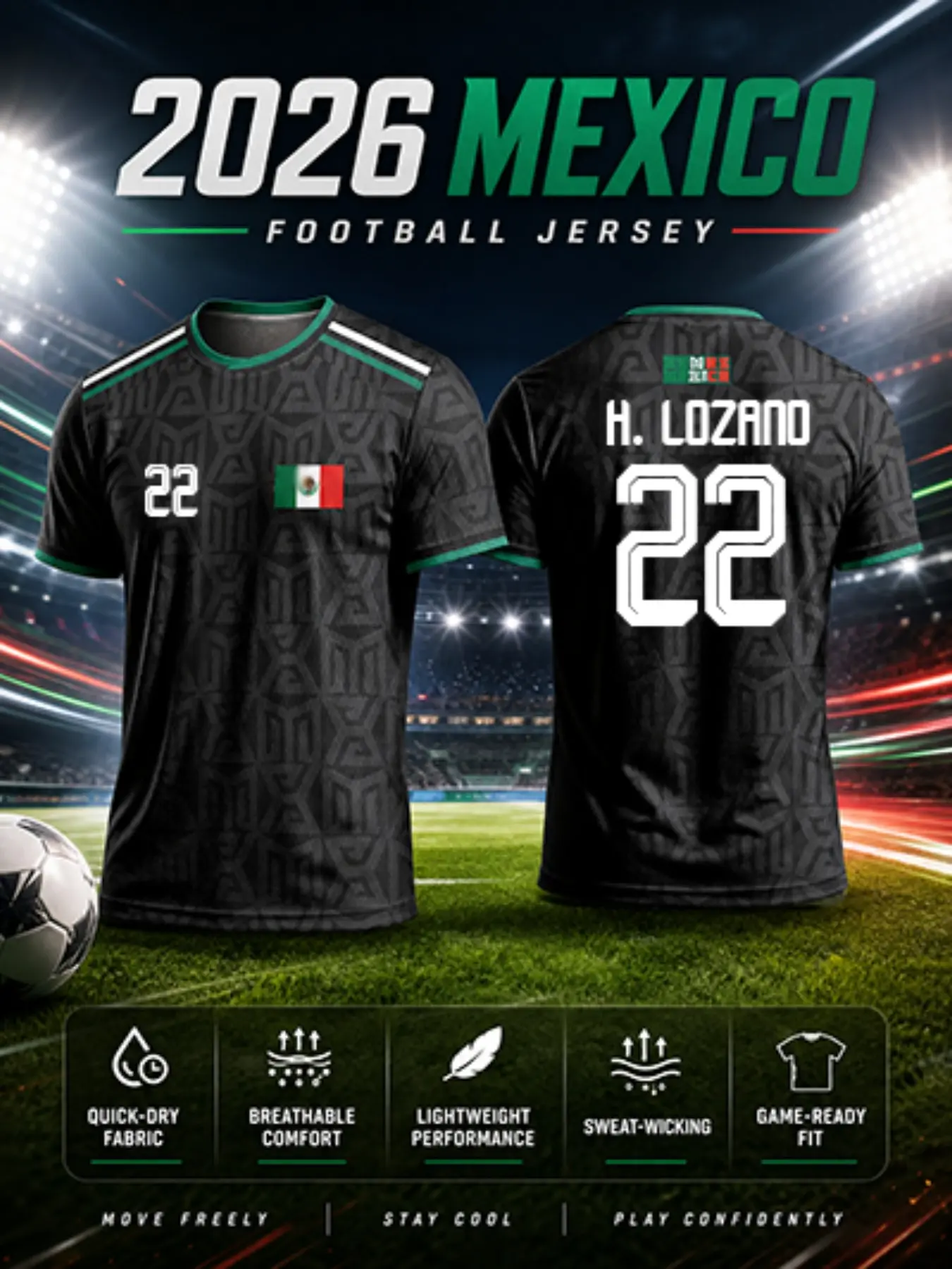 2026 Mexico Third Soccer Jersey, Sport Jersey, Mesh, Mayan Geometric Print, Sleeves, Quick-Dry, Breathable, Lightweight, All Seasons