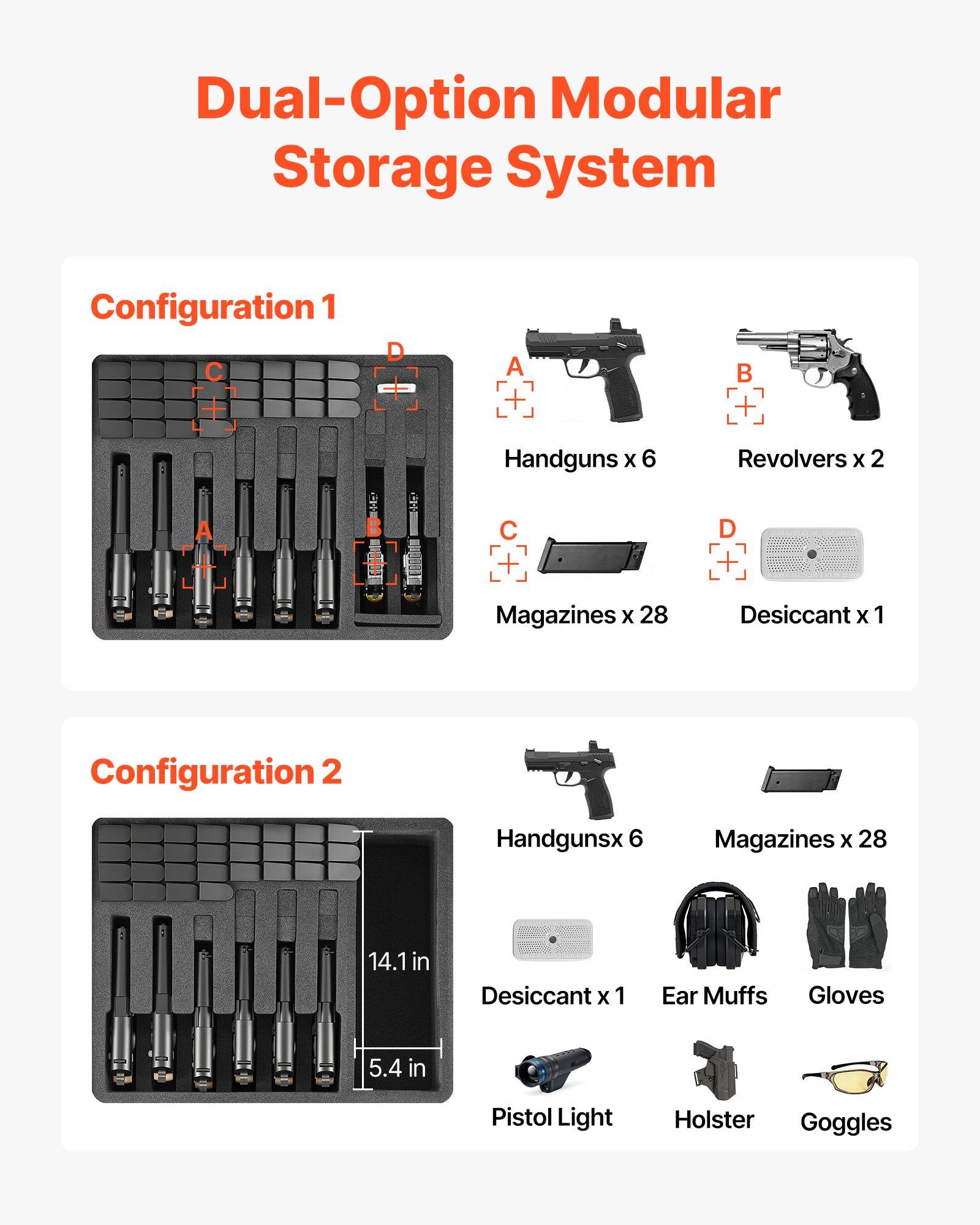 VEVOR Hard Pistol Case, Heavy Duty Hard Gun Case with XPE Foam Lining, Waterproof Pistol Storage Box with Customizable Interior & Handle for Gun, Lenses, Camera, Gear, TSA Compliant, 21.9x17.9x8.8 in