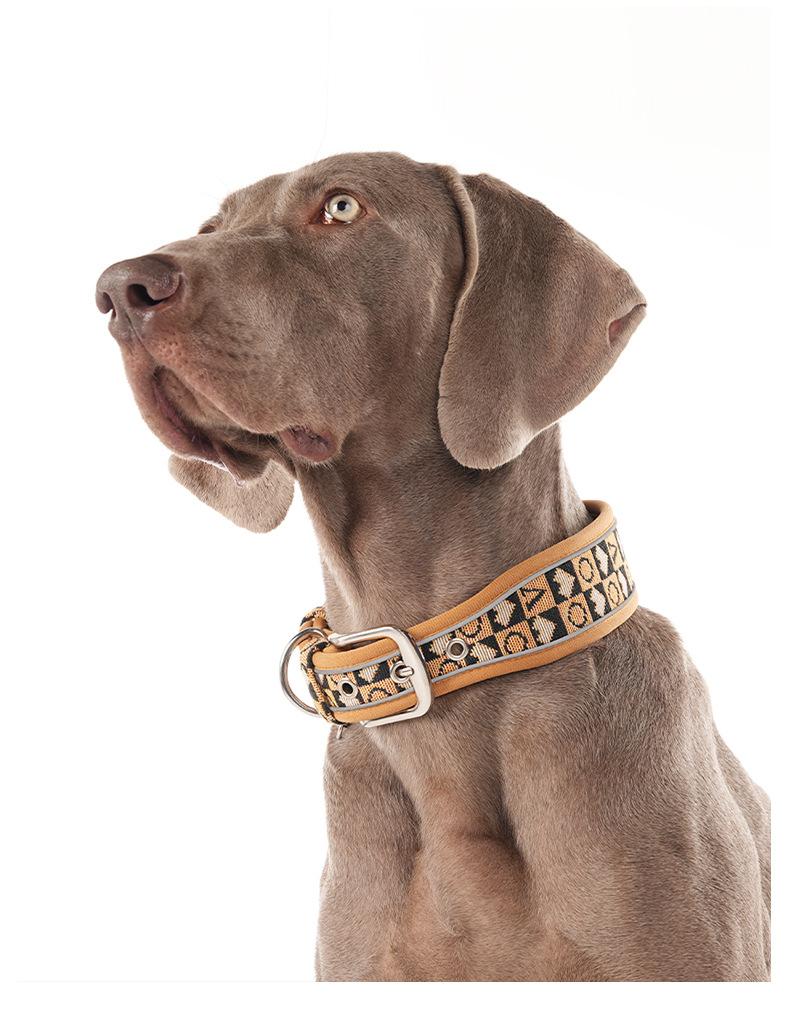 Boho Western Dog Collar, Adjustable Breathable Padded Pet Collar with Reflective Thread for Medium Large Dogs