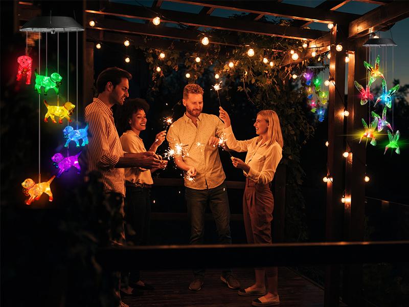 New Year's solar-powered outdoor colorful color-changing wind chime light, waterproof solar LED night light, suitable for porch, eaves, and garden outdoor decoration.