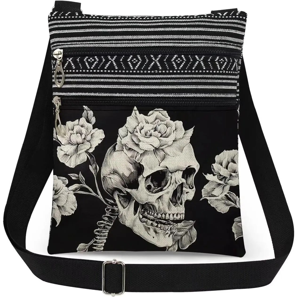 Halloween Gifts for Women Skull Messenger Bag Adjustable Strap Crossbody Pouch Zipper Present