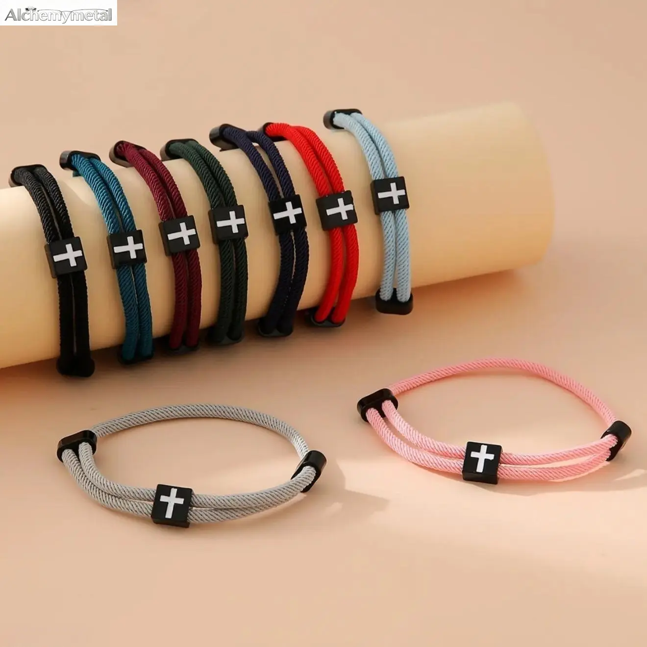 Unisex Religious Knotted Bracelet with Braided Cross Motif, Adjustable Metal Cuff for Sports Wear, Multi-Size Fit Fashion Costume Jewelry Wristband for All Seasons