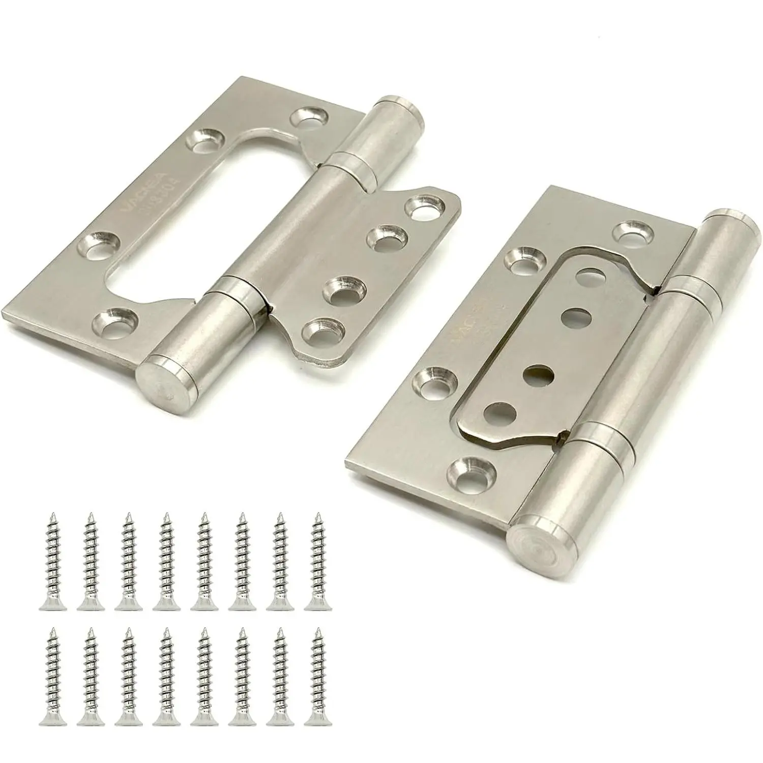 2-Pack Non-Mortise 304 Stainless Steel Rust Resistant Heavy Duty Door Hinges, 4x3 Inches, for Cabinet Doors, with Mounting Screws, Satin Nickel