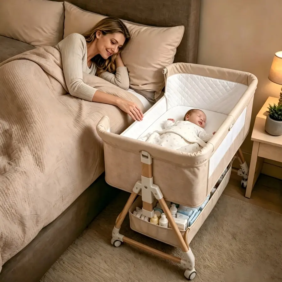 3-in-1 Baby Changing Table and Bedside Diaper Station - Portable Rocking Care Station with Wheels & Adjustable Height - Foldable Nursing Station for Newborn Infant
