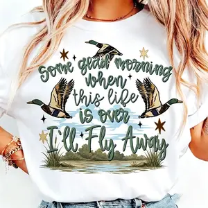 Men's Short-Sleeve Round Neck Casual Streetwear Top, Christian Inspirational Church Duck Hunting Sublimation Tee with Religious Quote, Western Jesus Cowboy Faith Design