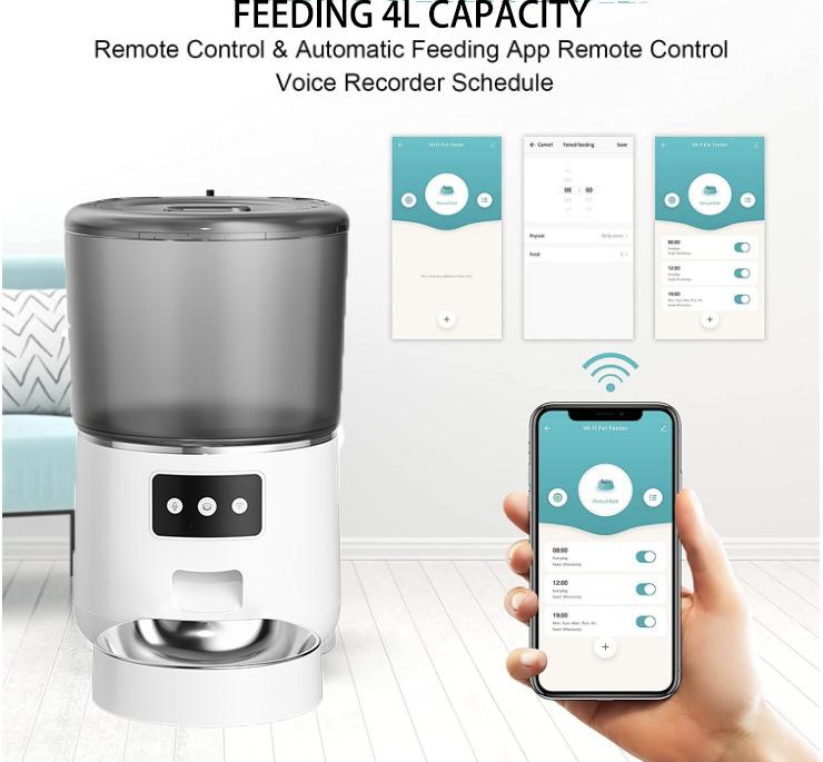 Automatic Cat Feeder 4L Food Dispenser with Graffiti APP Remote WIFI Smart Pet Feeding Supplies for Cats and Dogs