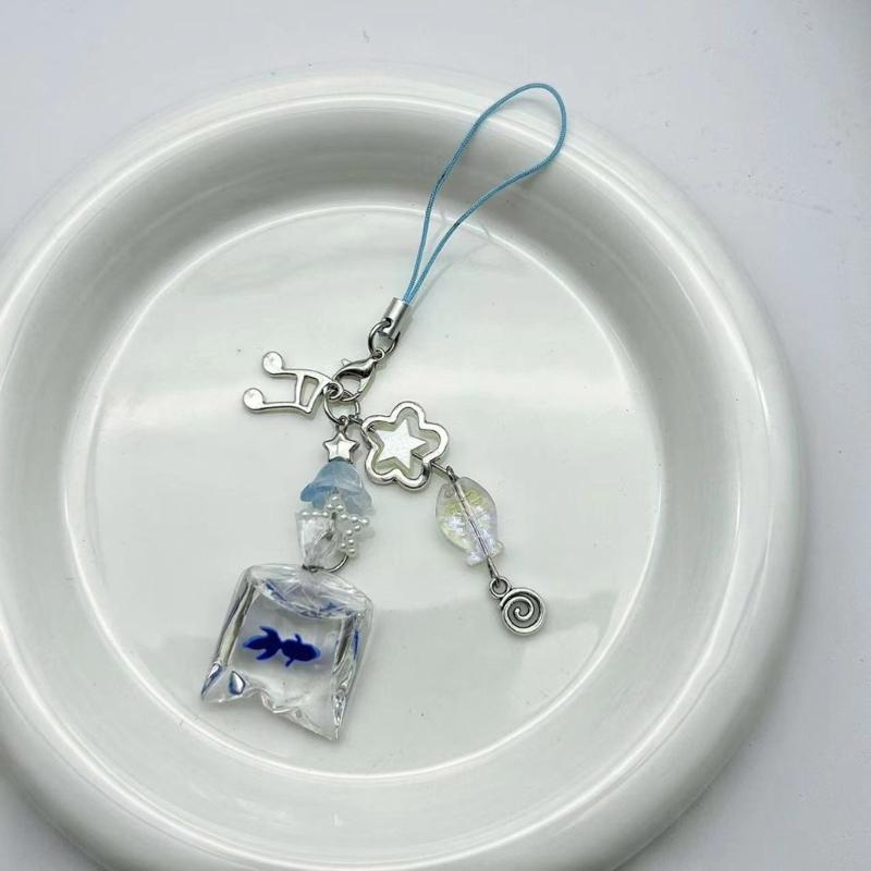 Fashion Fish Bead Phone Charm Handmade Bag Pendant Resin and Alloy Texture Keychain Accessory for Various Occasion