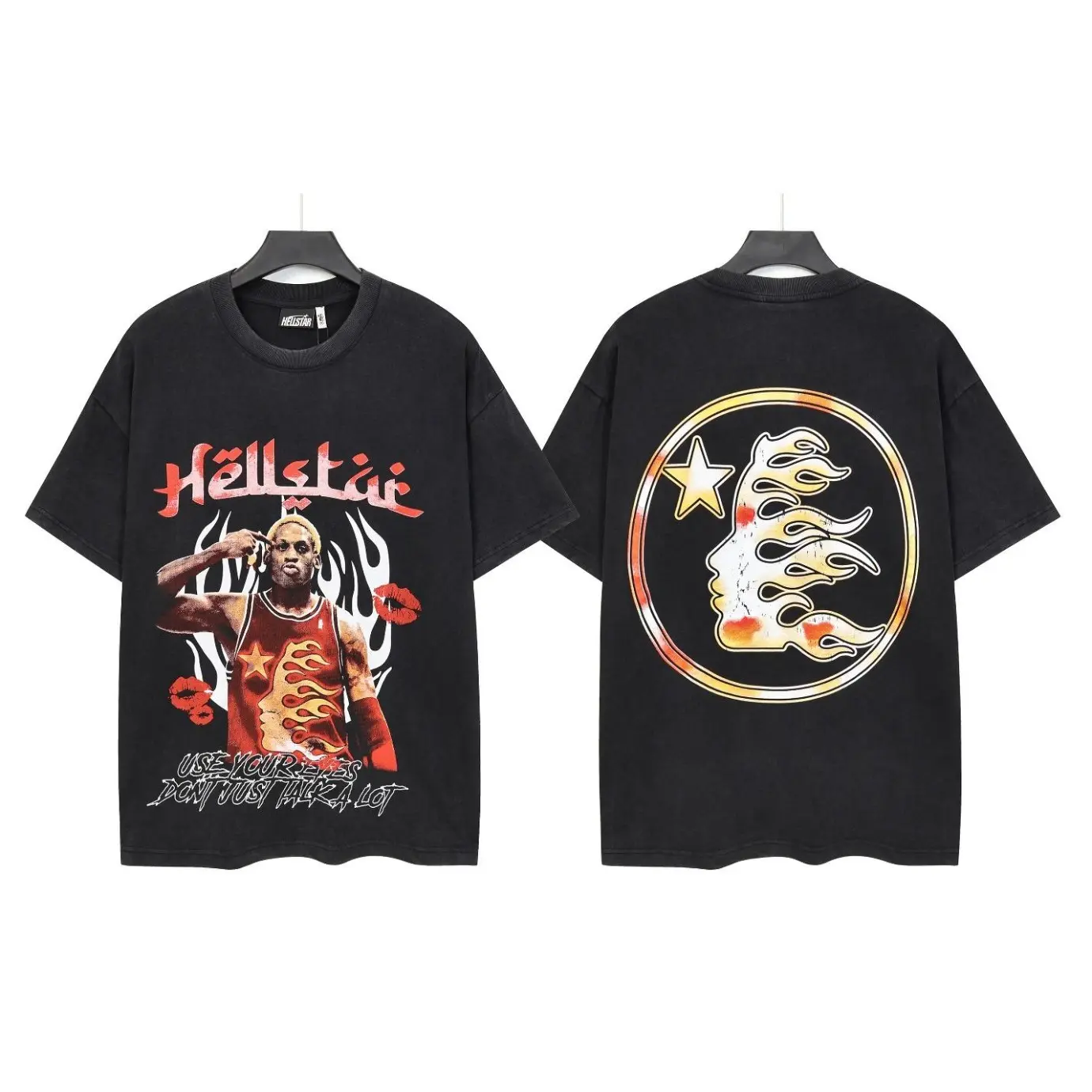 Men Women Summer Casual Short Sleeve Round Neck Vintage Washed Hellstar Graphic Tee Shirt,Trendy Gothic Skull Flame Retro Streetwear Fashion Design,Ideal Summer Clothes Birthday Halloween Christmas Thanksgiving Holiday Gift for Street Style Lovers