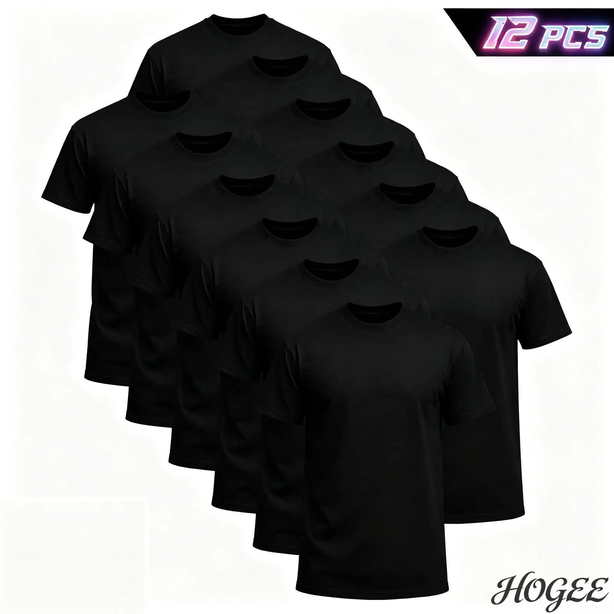 KAELOG CLOTHING FACTORY Men's 12-Pack $39.98 Black Crew Neck Short-Sleeve T Shirts - Cotton Blend, Comfort Fit, Machine Wash Easy Care, Durable Crew Neck Sportswear, Basic Tee for Outdoor Fun, Daily Wear Sportswear
