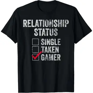 Women's Cotton Short-Sleeve Vintage Graphic T-Shirt, Casual Streetwear with Relationship Status (Single/Taken) Gamer Design