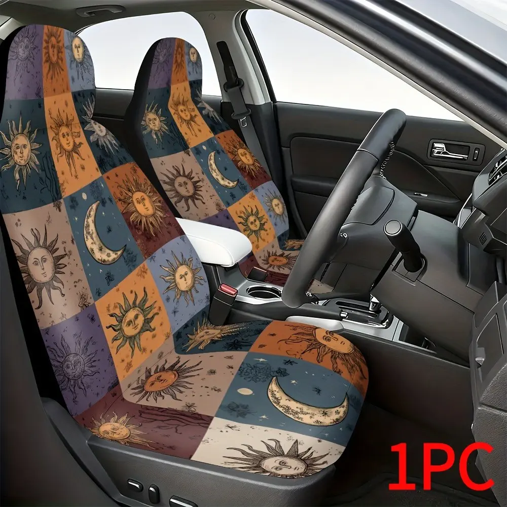 Fashionable Retro Starry Sky Moon Pattern Front Seat Cover, Durable Comfort, Polyester, Fits Cars Suv Trucks, Ideal for Women, Christmas Halloween