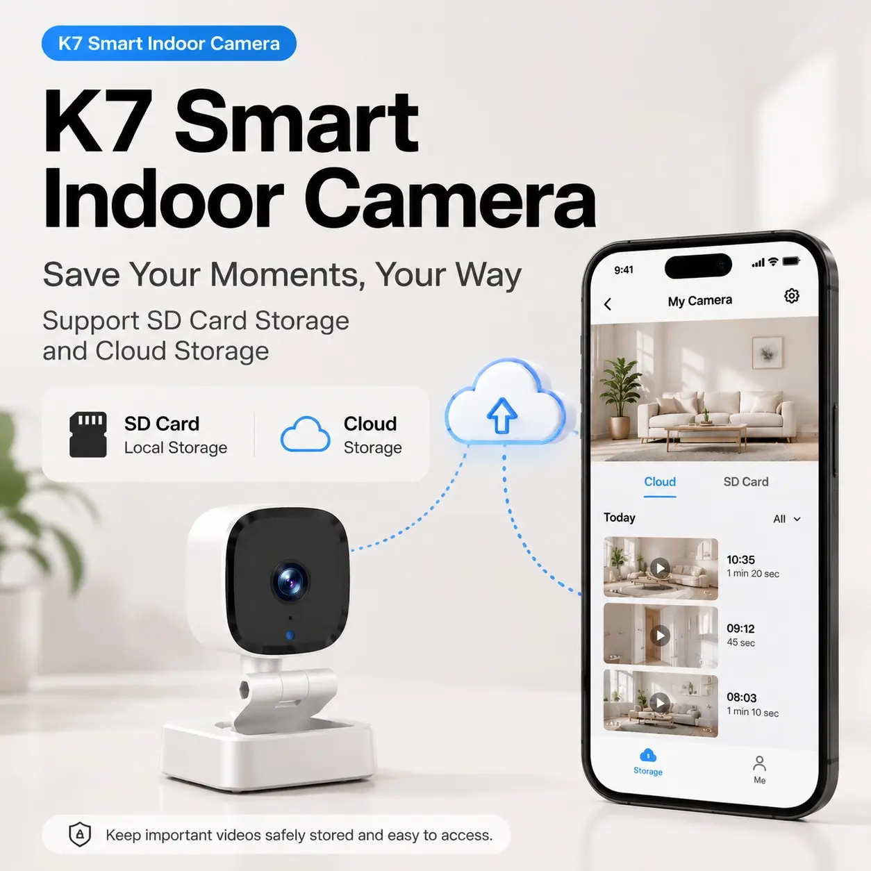 Livpet K7 Mini WiFi Security Camera, Two-Way Voice, Motion Detection, Night Vision, Remote Viewing Via APP, SD Card Optional, Home Pet Monitoring