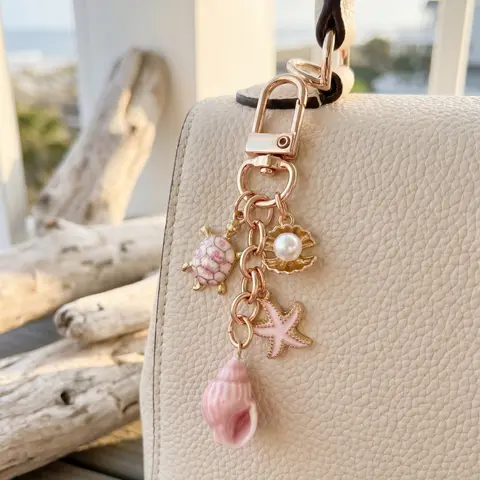 Summer Ocean Theme Bag Charm, Starfish Seashell Turtle Decor, Elegant Keychain, Car Key Chain, Backpack Accessory, Room Decoration, Phone Pendant, Trendy Bag Charms