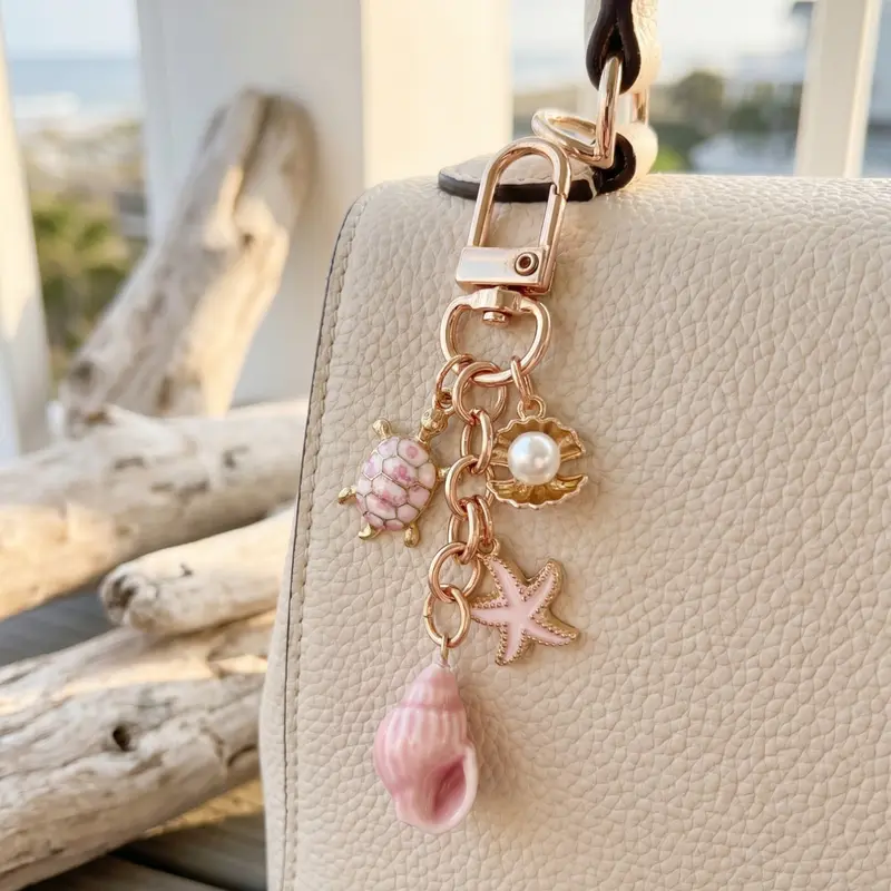 Summer Ocean Theme Bag Charm, Starfish Seashell Turtle Decor, Elegant Keychain, Car Key Chain, Backpack Accessory, Room Decoration, Phone Pendant, Trendy Bag Charms