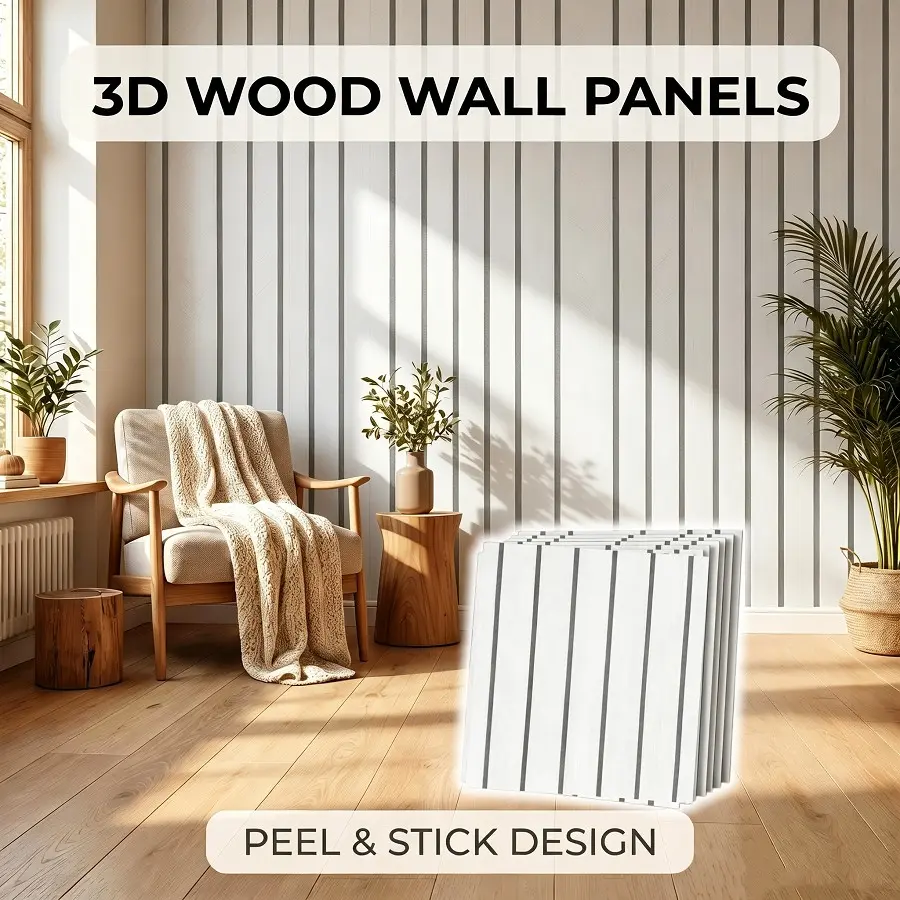 Peel and Stick Wood-Look Wall Panels, Self-Adhesive Waterproof DIY Wall Trim, Easy-Install for Kitchen Backsplash & Accent Walls, Decorative Wall Panel