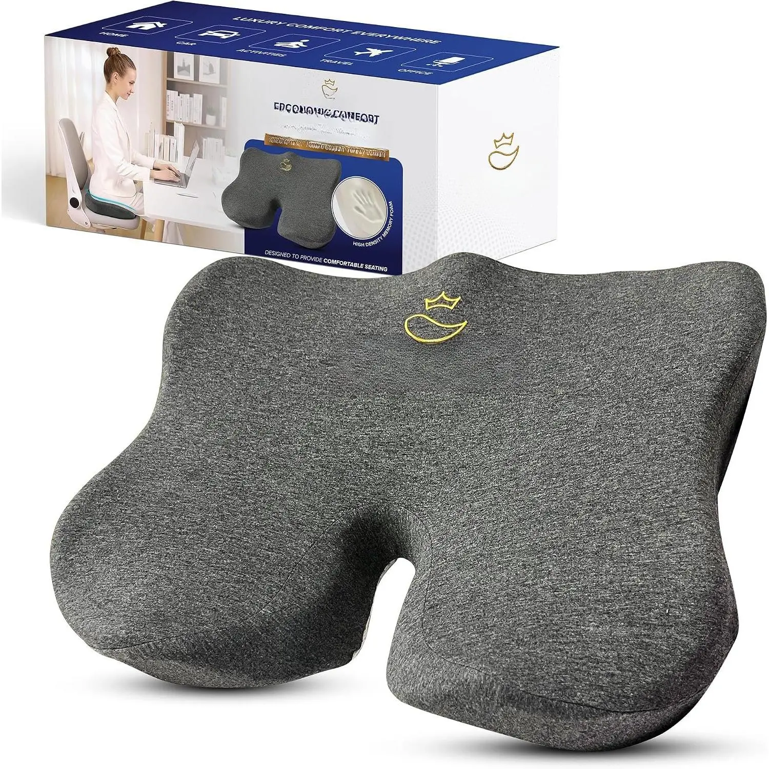 Memory  Seat Cushion, Dark Gray |  ,  Support for ,  & , Non-Slip Base, Washable Cover, Office &  Use
