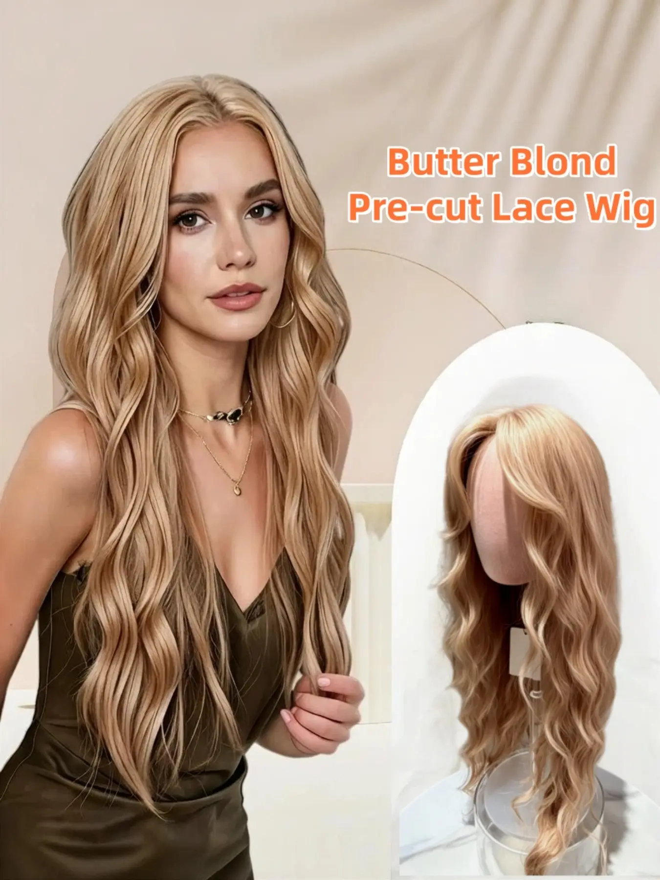 28inch 70cm Long Water Wavy Butter Blonde Synthetic Lace Front Wig for Women Golden Blonde wig pre-cut lace front blonde wig wear to go glueless wig