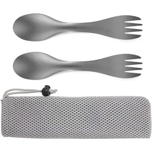 Titanium 2 in 1 Fork and Spoon Combo 2-Pack Ultra Lightweight Camping Utensil, Eco-Friendly Spork  Backpacking, Hiking, Outdoors