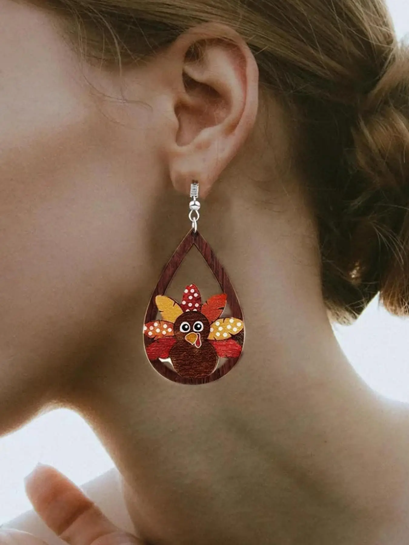 Cute Thanksgiving Turkey Design Dangle Earrings, Wooden Drop Earrings for Women, Fashion Jewelry for Party, Daily Decor, Trendy All-match & Exquisite Jewelry for Birthday Gift
