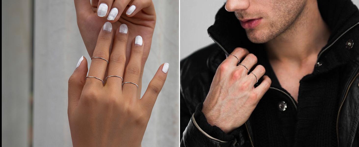 Milacolato 1-3count 1mm Thin Ring Filled Stacking Stackable Knuckle Pinky Thumb Ring Polished Plain Minimalistic Point Finger Band Ring for Women s Comfort Fit Size 4-13 ring