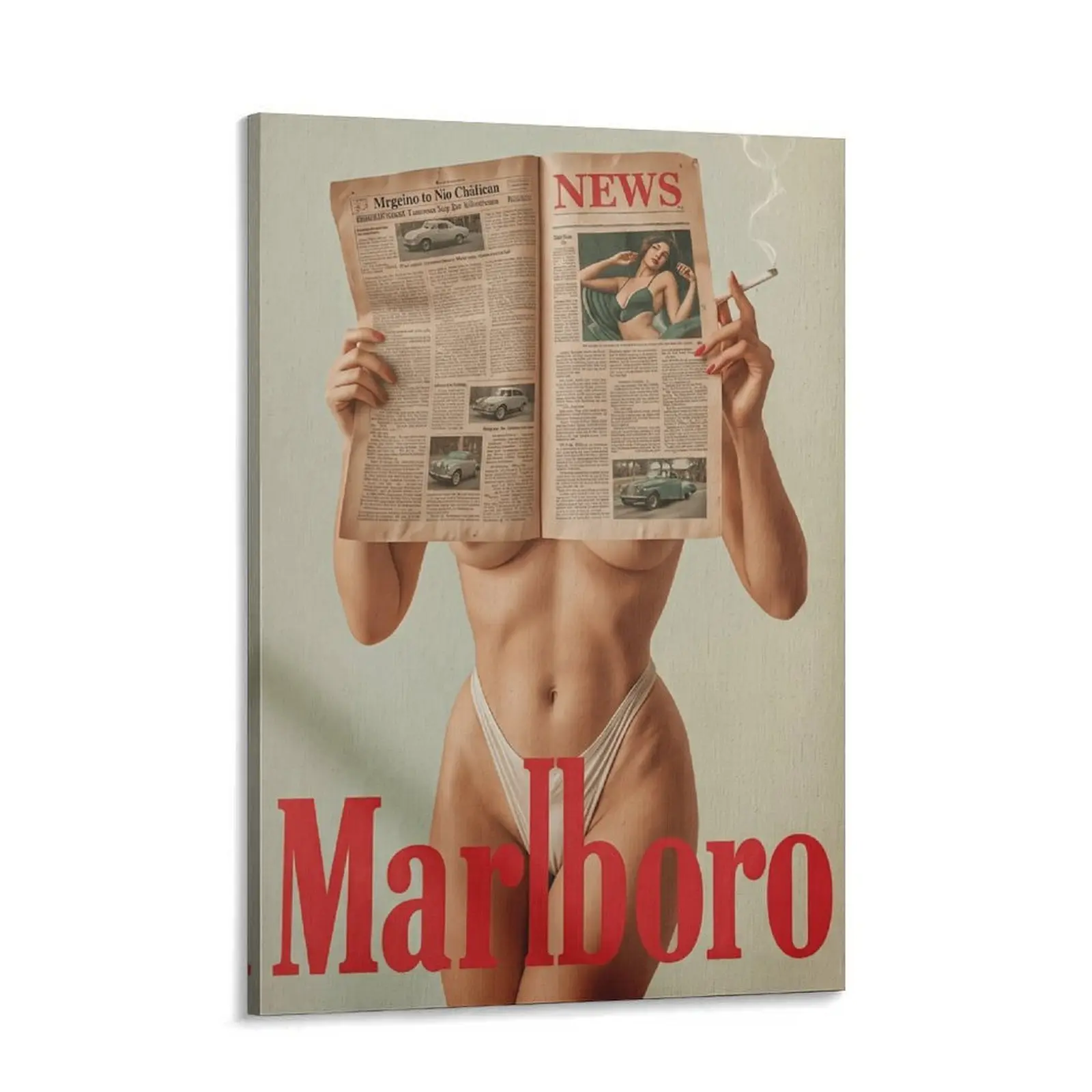 Marlboro Canvas Wall Art - Surrealism Vintage Woman Reading Newspaper Print, 8x12, 12×18inch(30×45cm)/12" x 18", 24x36in Home Decor Posters & Prints