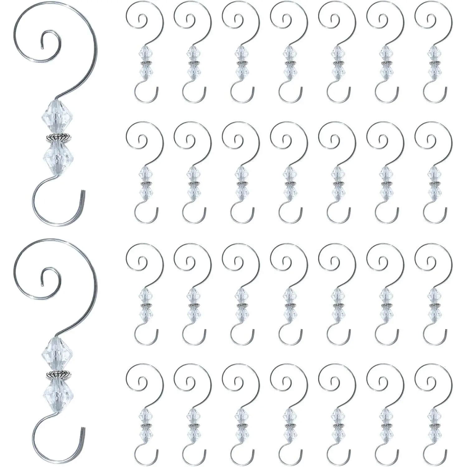 30PCS Christmas Ornament Hooks Hanger, Beaded Hooks for Christmas Decorative Hanging Tree Wall Party Home Accessories (Silver)