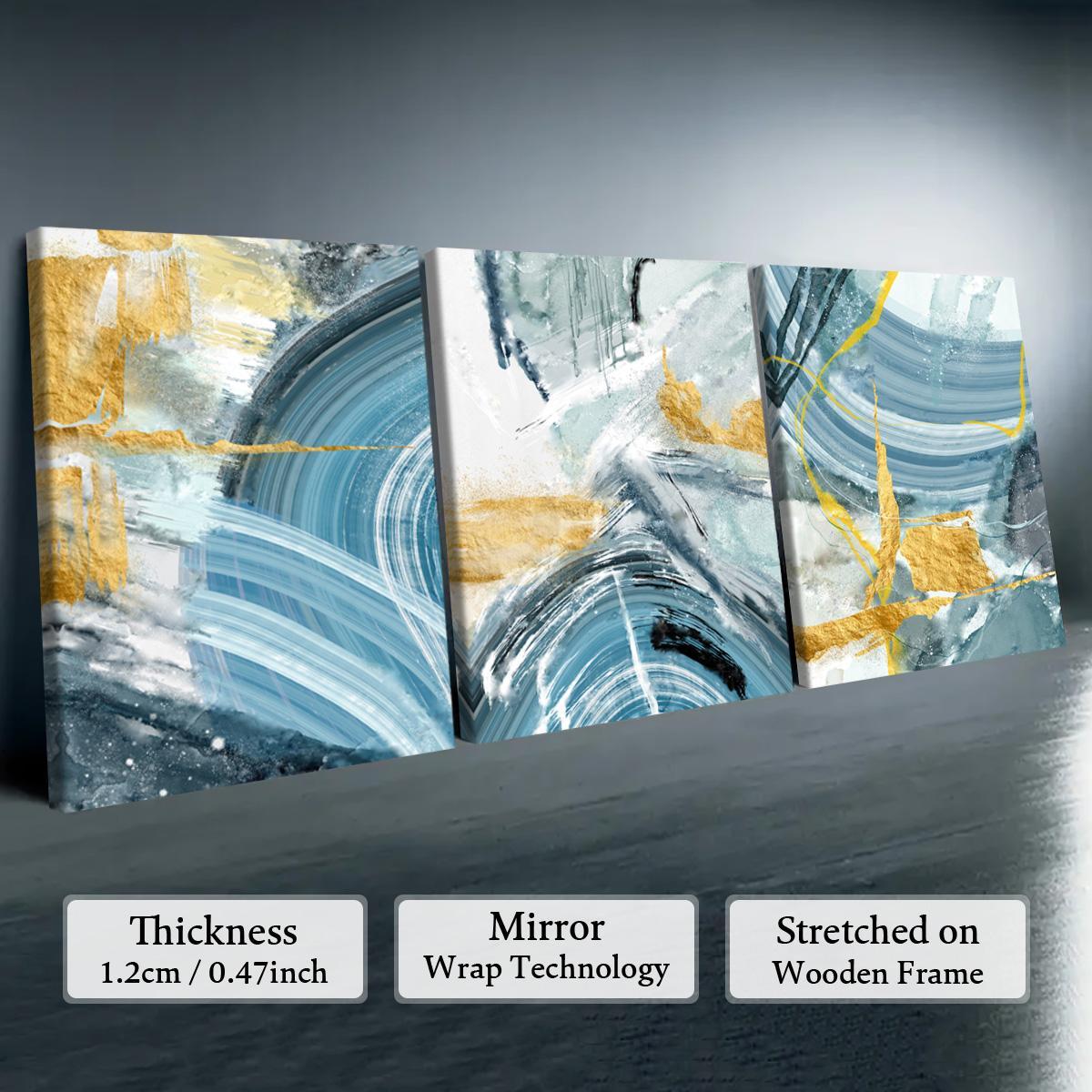 Wooden Framed Canvas Painting, 3 Counts Modern Abstract Canvas Wall Art, Wall Decor for Home Living Room Bedroom Office