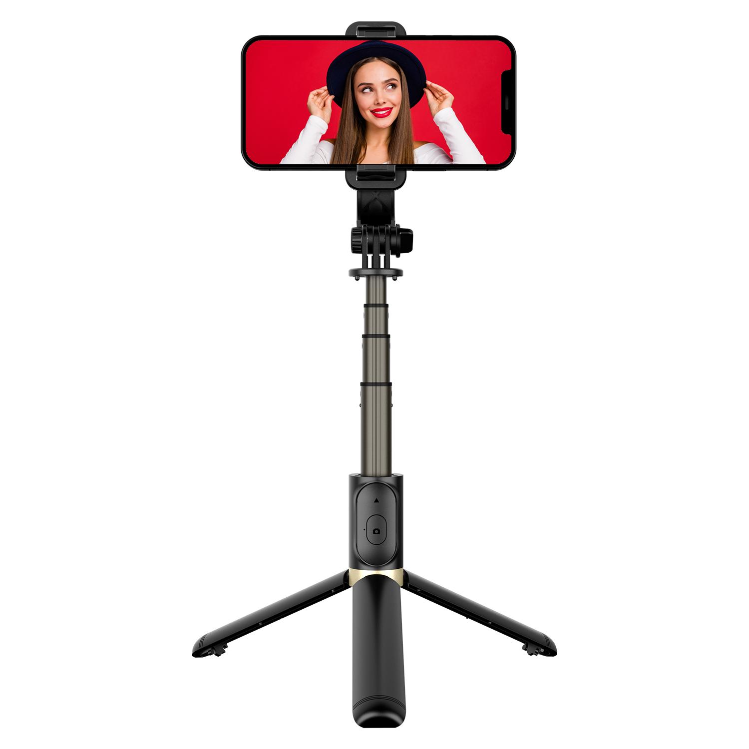 Selfie Stick Tripod with BT Remote Control, Expandable BT Tripod Selfie Stick, Foldable & Adjustable Selfie Stick Stand for iPhone&Android Phones