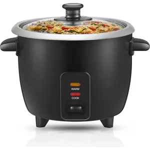 Electric Rice Cooker with Automatic Keep Warm Makes Soups, Stews, Grains, Hot Cereals, 6 Cups Cooked (3 Cups Uncooked), Black