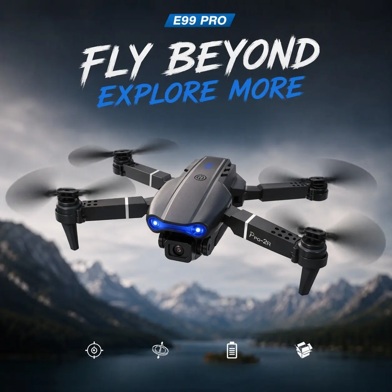 E99Pro RC Quadcopter Toy, 2 Rechargeable Batteries for Outdoor Recreational Flying, Drone, Plastic Body