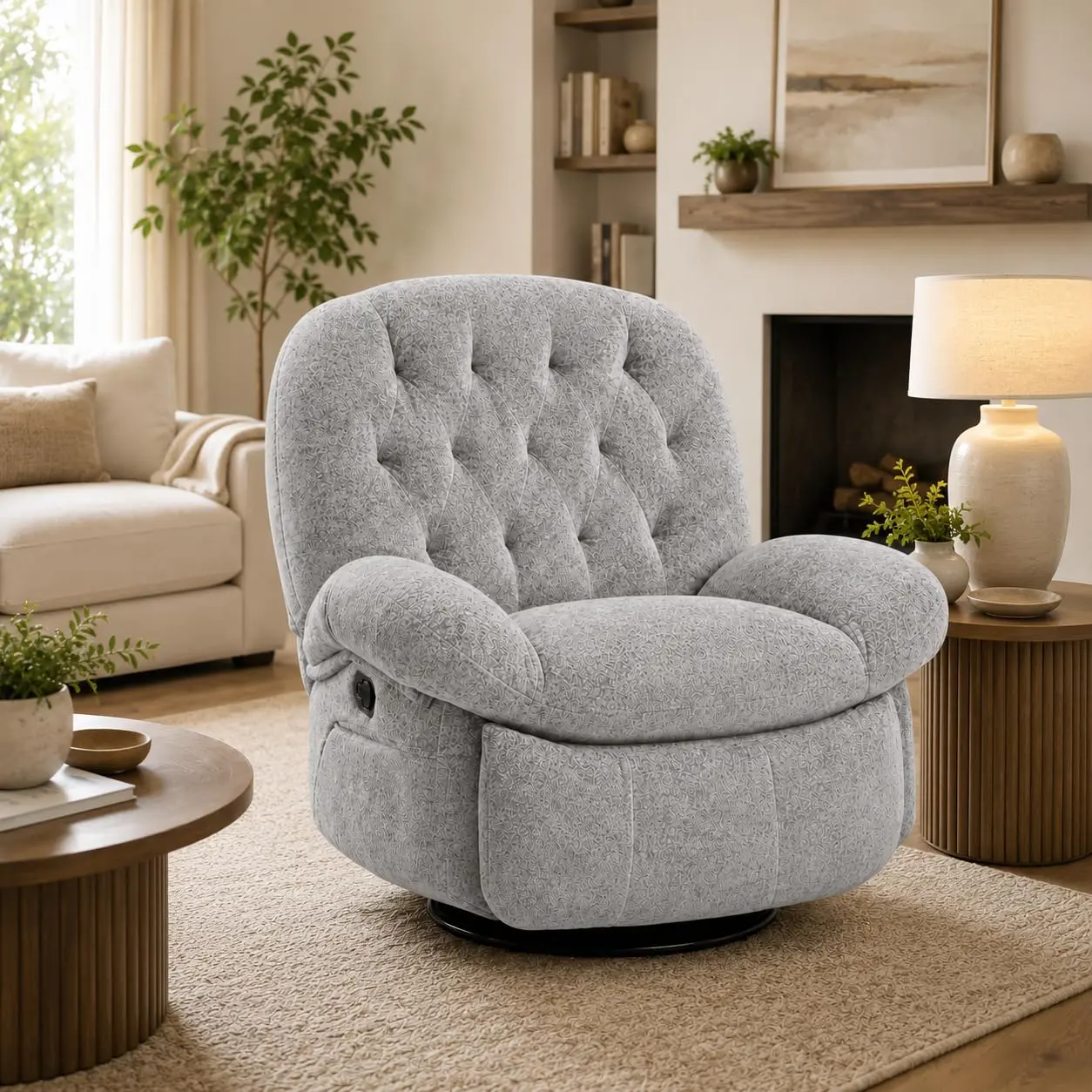 Swivel Rocker Recliner Chair for Living Room, 360° Chenille Accent Chair with Adjustable Backrest, Cozy Rocking Chair for Nursery & Reading