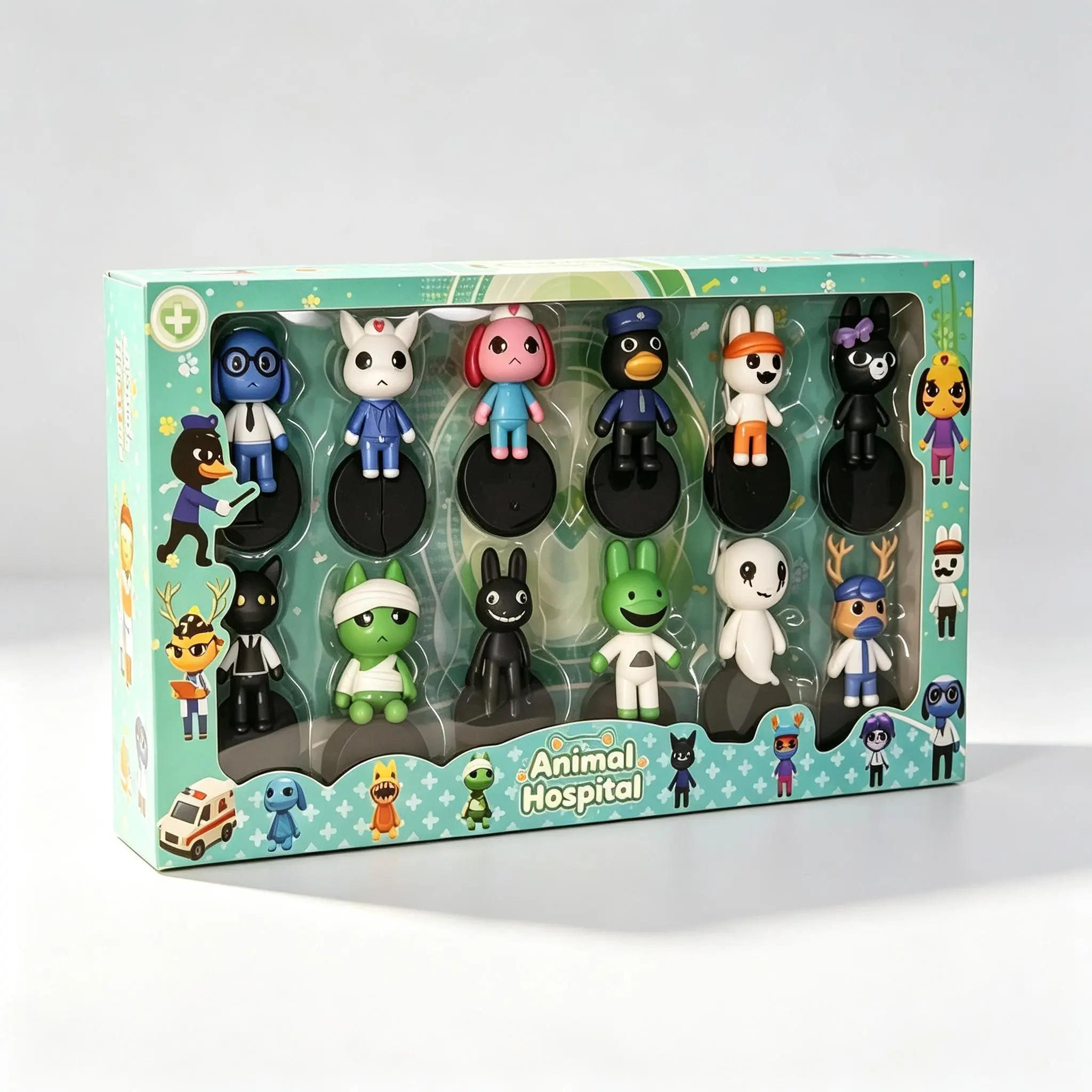 12pcs Horror Animal Hospital Doll Set, Multi-Role Doll Models, Office Desktop Decor, Gift Collection, Unique Collectible Items