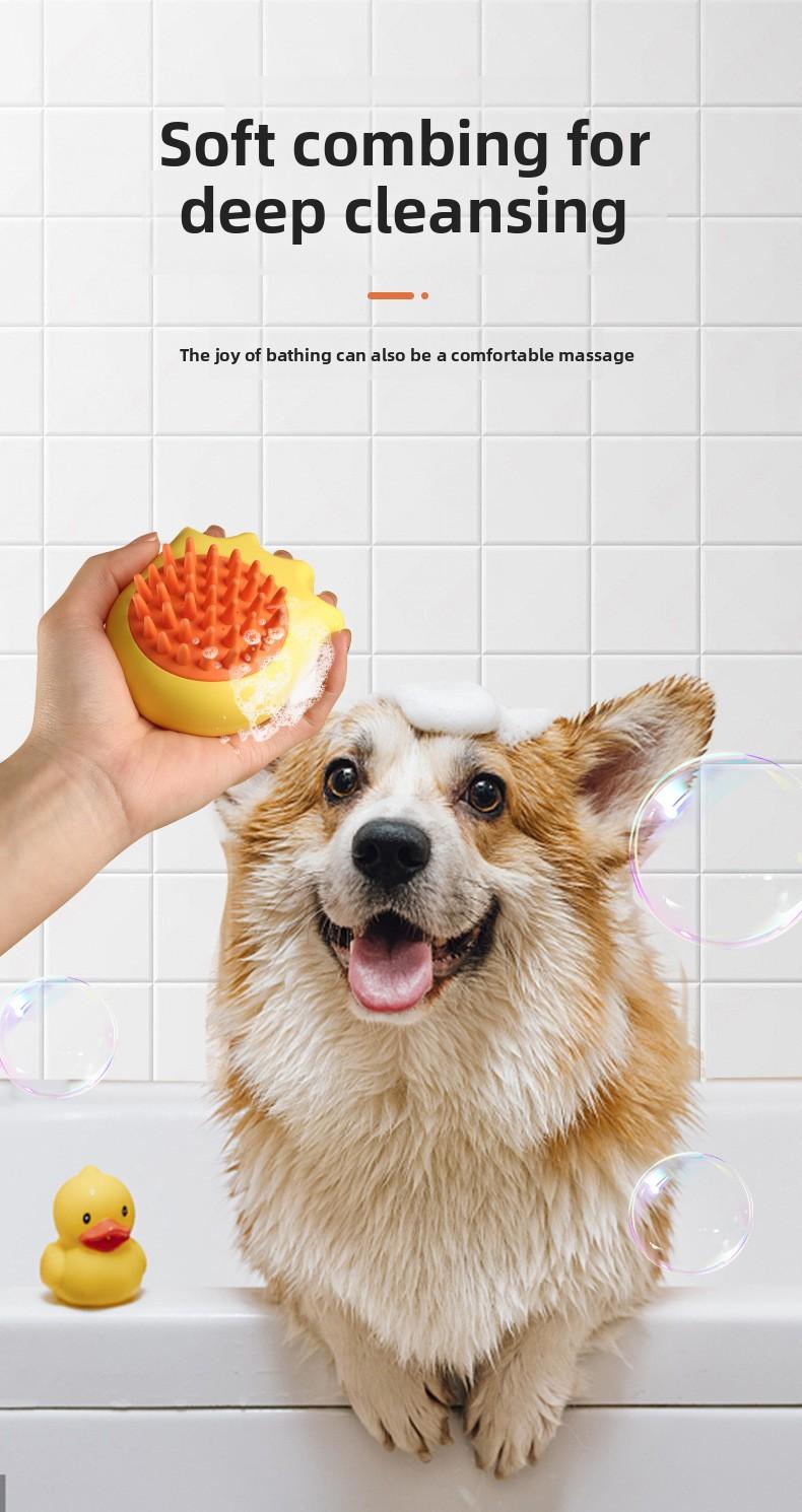 Pet Bath Brush, Dog Cat Grooming Brush with Shampoo Dispenser, Silicone Massage Brush for Shedding & Bathing, Soft Bristles for Dogs Cats Puppy Kitten