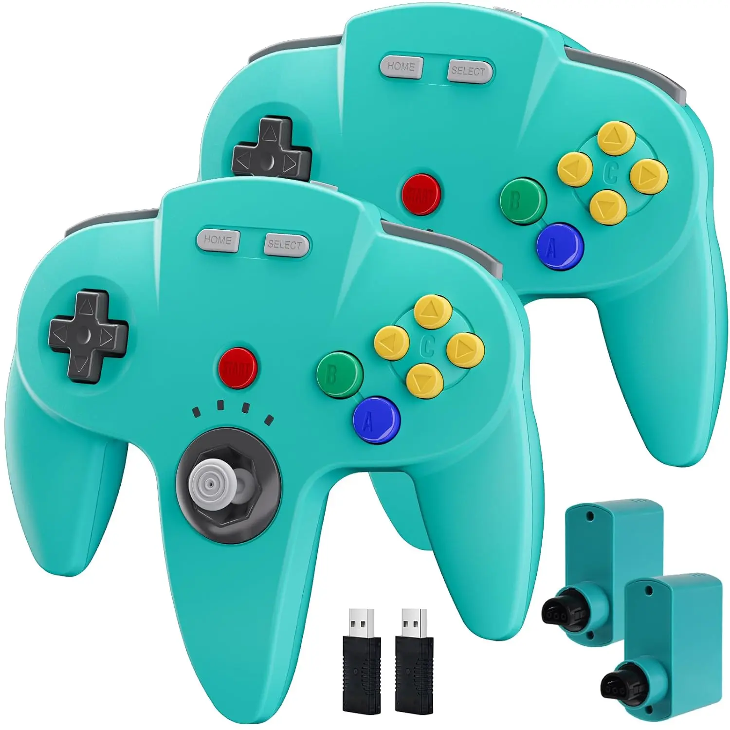 2 Pack  N64 Controller for / 2  , 2.4GHZ Rechargeable N64  Remote Joystick  Controller for N64 System Console, , Raspberry Pi, Windows PC(7,8,10,11) Turquoise