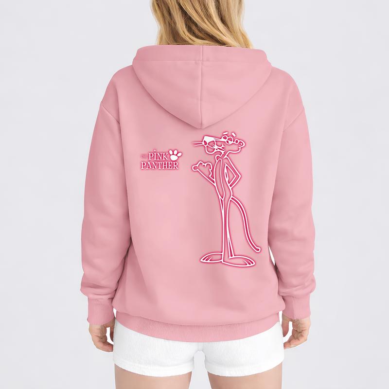 Women's Pink Cartoon Pattern Zip-Up Hooded Jacket, A Casual Outerwear Piece And Long-Sleeved Hoodie, Suitable For Autumn, Winter, And Spring. Perfect For Everyday Casual Wear And Indoor And Outdoor Activities.