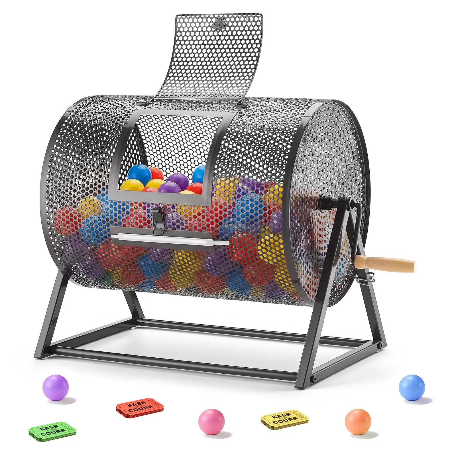 VEVOR Large Capacity Raffle Ticket Spinner, 16.1x11.9in, Holds 5000 Tickets or 200 Ping Pong Balls, 360° Rotation Lottery Cage with Magnetically Secured Reinforced Handle & Stable Triangular Stand, Easy to Use for Parties, Events, Gatherings