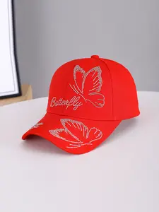 Korean Style Fashion Rhinestone Butterfly Letter Baseball Cap, Water Drizzle Butterfly Alphabet Outdoor Hat, Versatile Casual Hat