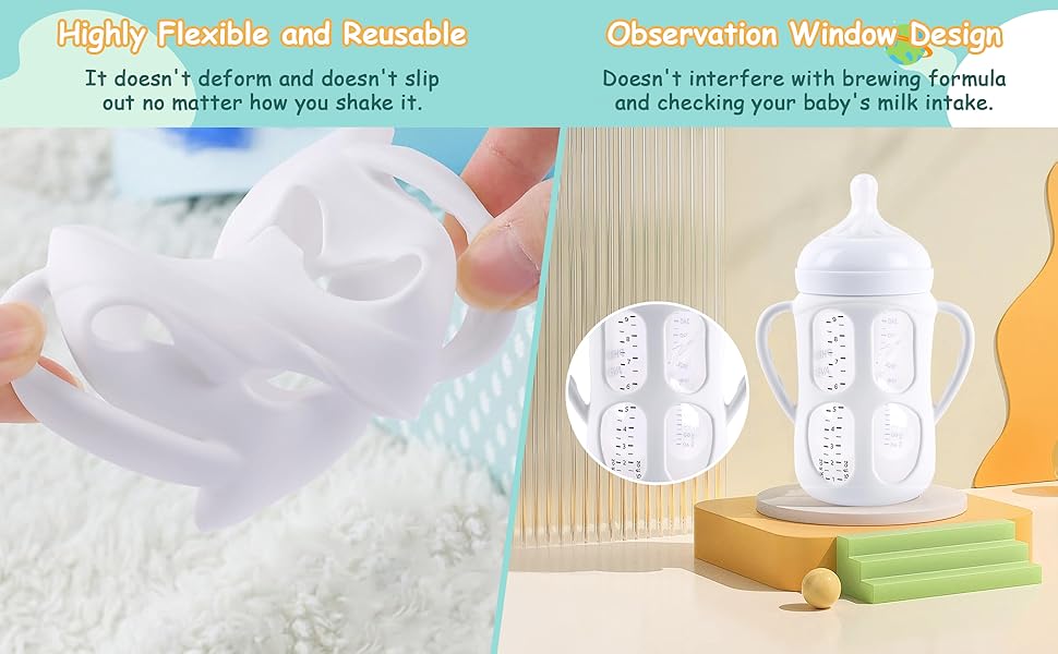 VVH 4 Pack Silicone Sleeves with Handles for Philips Avent Natural Baby Bottle 9 oz/8 oz, Avent Glass Bottles Sleeve Easy grip, Anti Breakage Baby Bottle Holder, Compatible with Philips Avent Glass Bottle