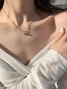 Fashion Stainless Steel Necklace with Cubic Zirconia Pendant, Roman Numeral Charm for Women, Casual Daily Wear Jewelry Accessory, Fashionable Jewelry Accessories, Cubic Zirconia Necklaces