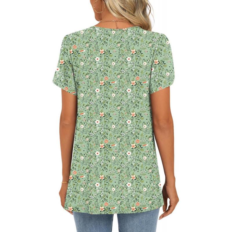 Womens Tops 2026 Spring Summer Tunic Short Sleeve Casual Shirts Pleated Blouses for Leggings M-3XL