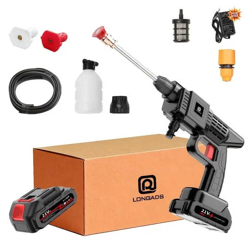 High-pressure Line Cleaning Machine, Rechargeable Battery, Battery-powered, Suitable For Cars, Yards, Driveways, Gardens, Green. Stainless Steel Foam Nozzle, Portable Electric Car Washing Tool.