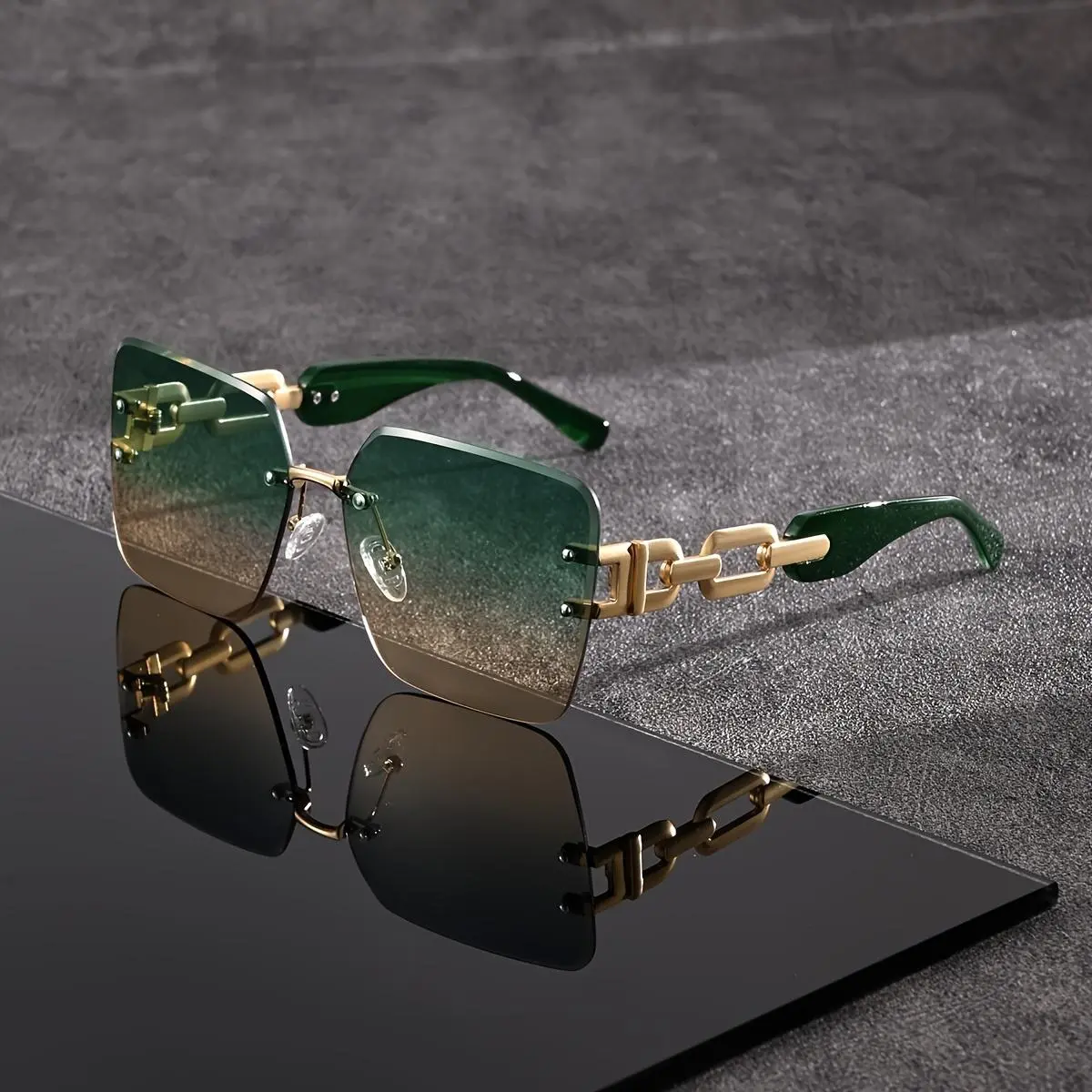 Women'S Square Frame Hollow Chain Decorated Glasses with Large Unframed Frame And Chain - Fashionable Tortoise, Clear, Or Black Decorative Fashion Glasses, Casual Or Formal Occasions, Fashion Glasses, Decorative Glasses, Tortoise Design