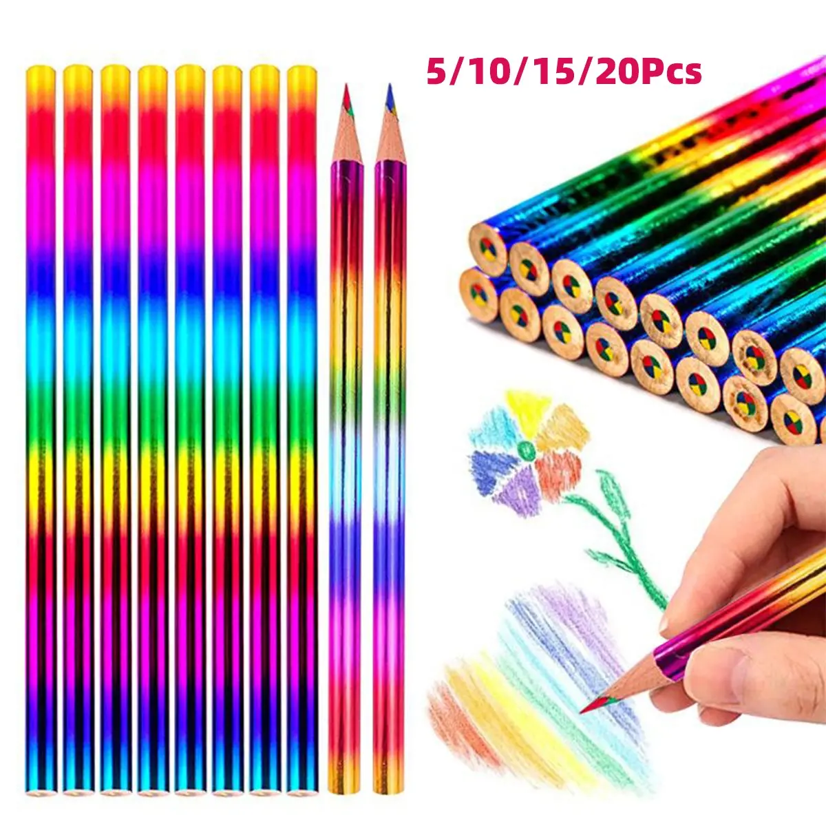 Colorful Pencil, 5/10/15/20pcs Rainbow Pencil, Multicolor Pencil, Drawing Pencil, Art Supplies for Students, Office Stationery & Supplies