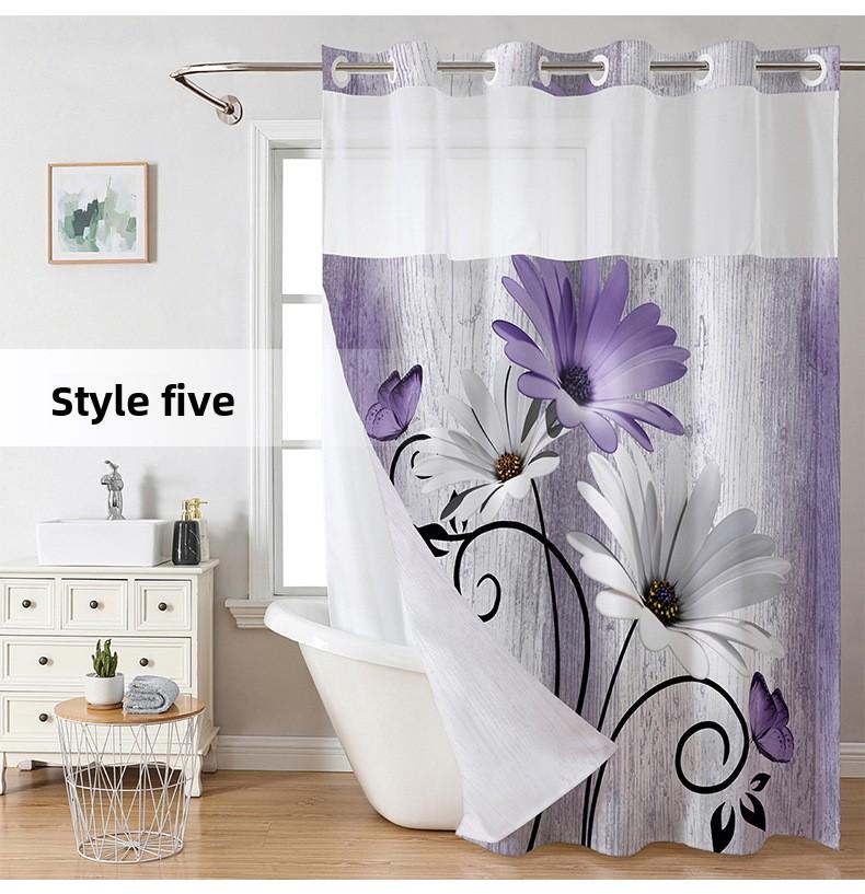 3D Digital Printing Blue Daisy Double Layer Shower Curtain Polyester Waterproof and Mildew Proof Bathroom Partition Curtain