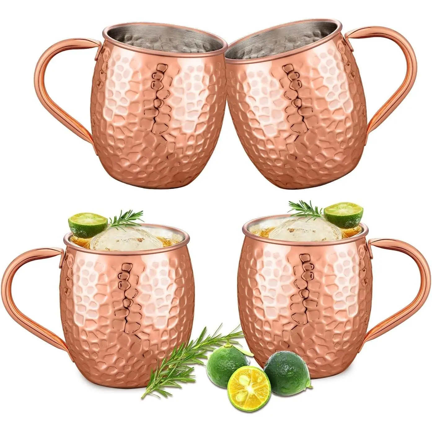 Moscow Mule Mugs Copper Cups Set of 4 Copper Mugs with 304 Stainless Steel Lining,Perfect For Wine, Beer, Cold Drink, Bar, Party, Gifts