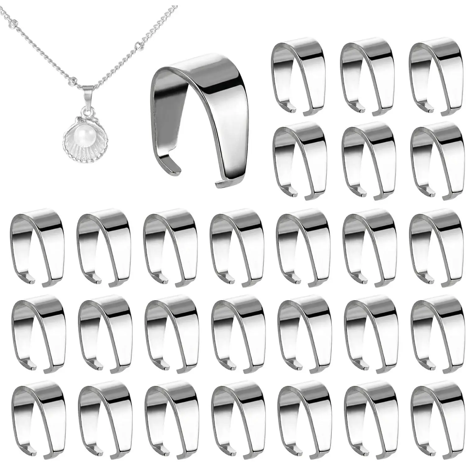 Necklace Pendant Clasp, 150 count 304 Stainless Steel Snap  Bails  Pinch Bails Metal Pinch Clip Clasp for  Making Necklace Bracelet DIY Craft Earring Choker