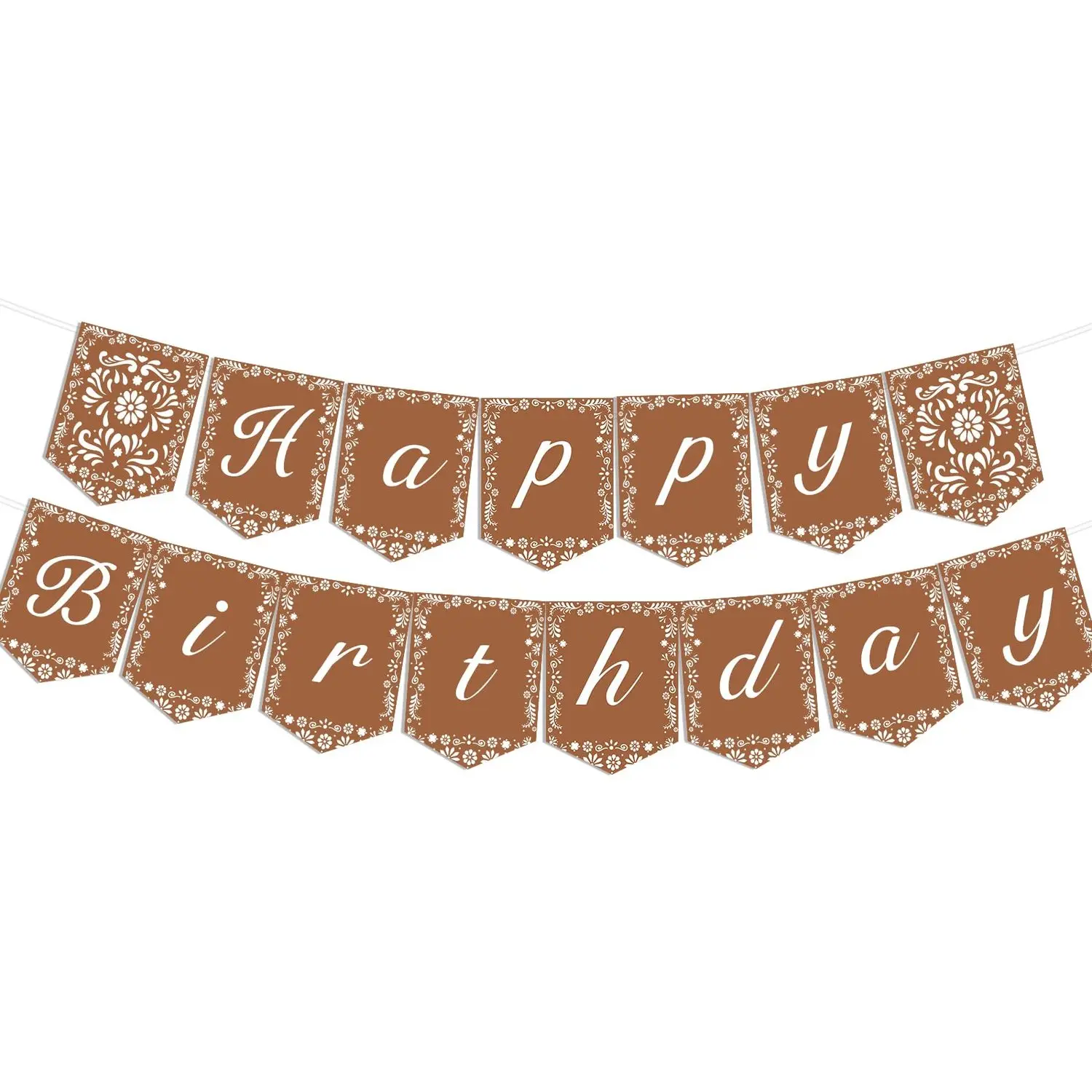 1-Set Hanging Talavera Happy Birthday Brown Mexican Papel Picado Banner, Fiesta-Themed Party Decorations for Kids, Cinco De Mayo Festive Supplies